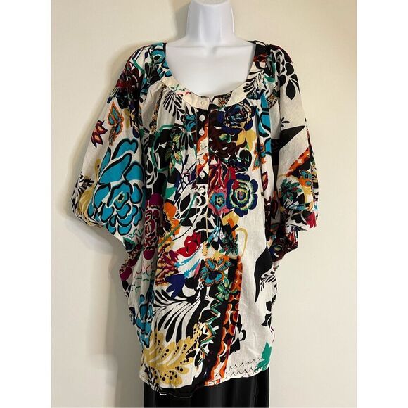 Women’s Colorful Batwing Floral Top XL Button Up GRACE ELEMENTS - Picture 1 of 8
